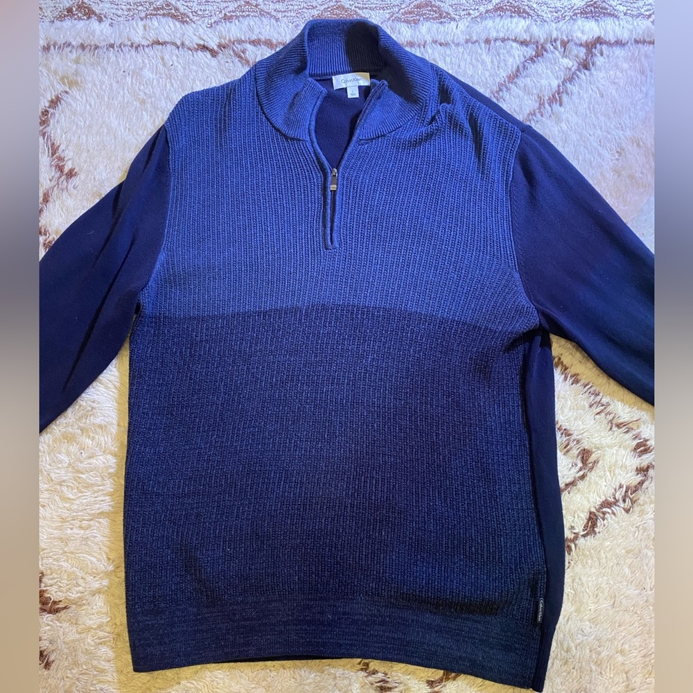 Calvin Klein Blue Quarter Zip Cotton Sweater